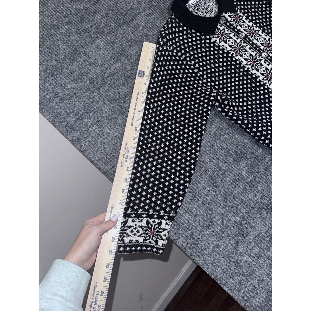 Y2K Capacity Fair Isle Collared Button Cardigan Sweater Black White Red M - Picture 13 of 13